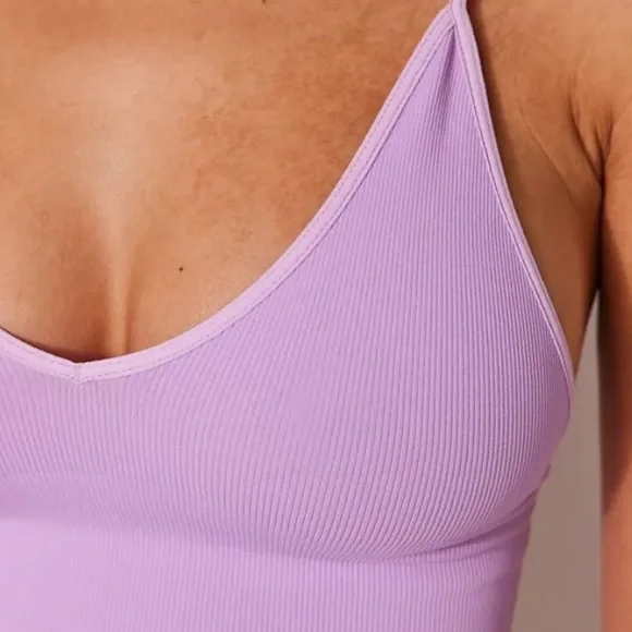 NWT Free People Ali Low-Back Seamless Bra in Amethyst Ice (lavender). Size M/L. - Picture 4 of 7